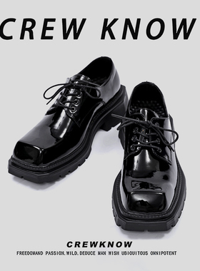 【法国CREW KNOW专柜】皮鞋黑色商务系带休闲皮鞋春秋纯色圆头