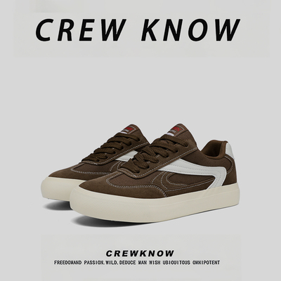 【法国CREW KNOW男鞋】拼色板鞋男休闲透气百搭潮鞋黑色低帮运动
