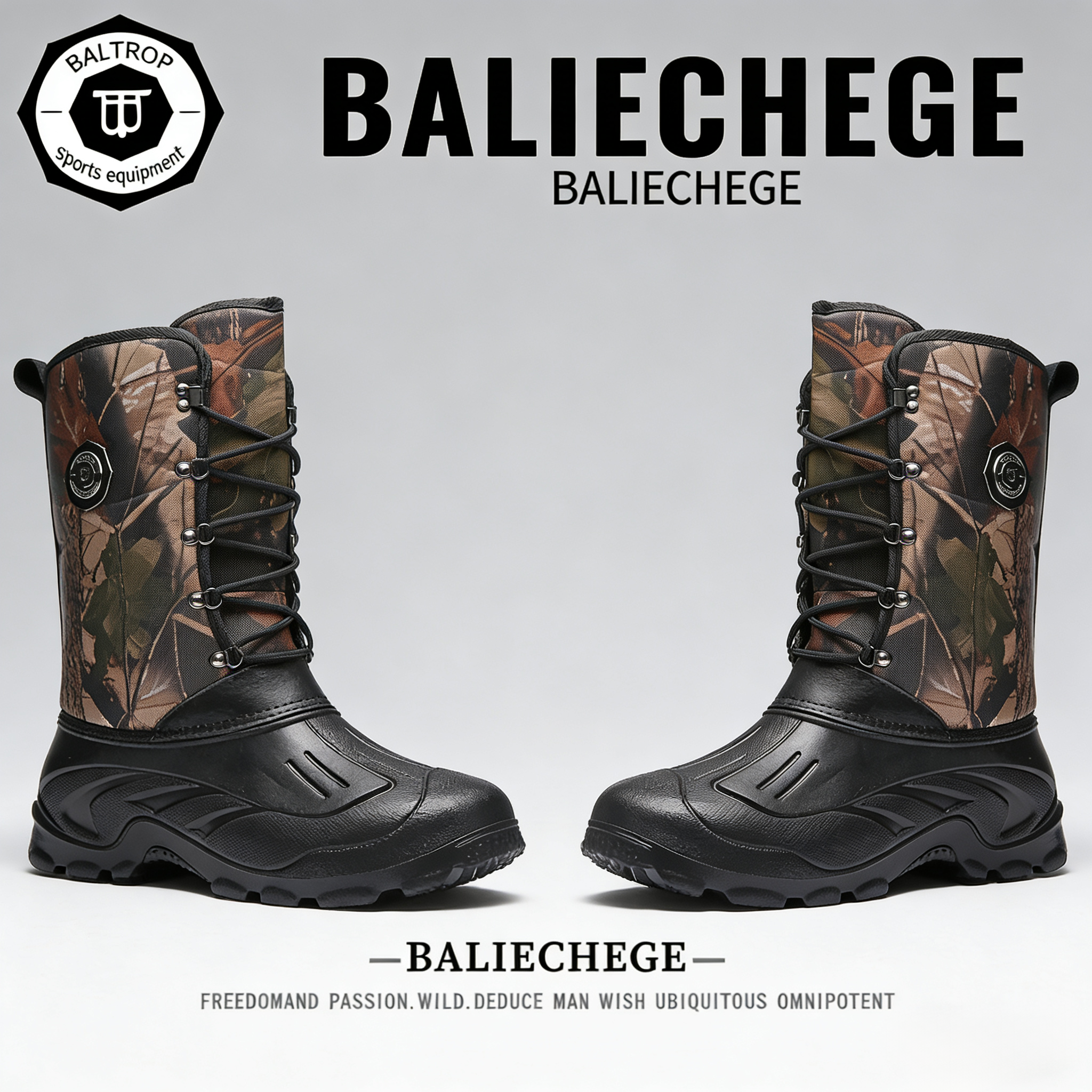 【法国BALIECHEGE专柜】2025年冬季迷彩户外雪地靴保暖长筒加厚