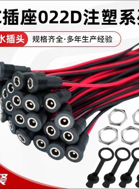 DC-022D注塑一体 连接线螺纹DC母座带螺母防水帽带线DC电源插座