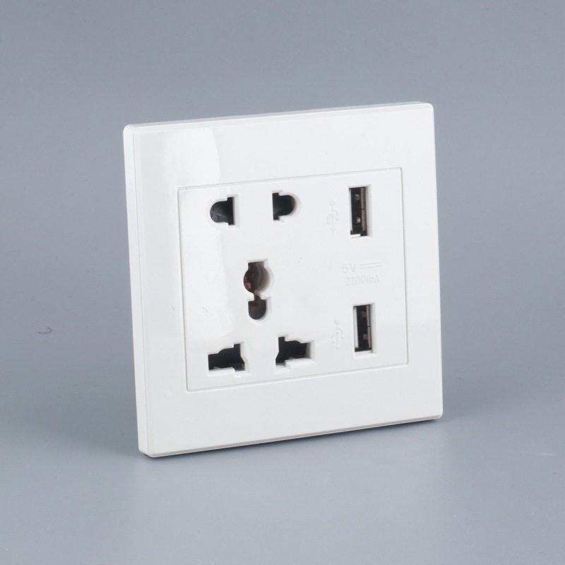 多国插座86型五孔双USB5V2.1A充电插座面板250V10A
