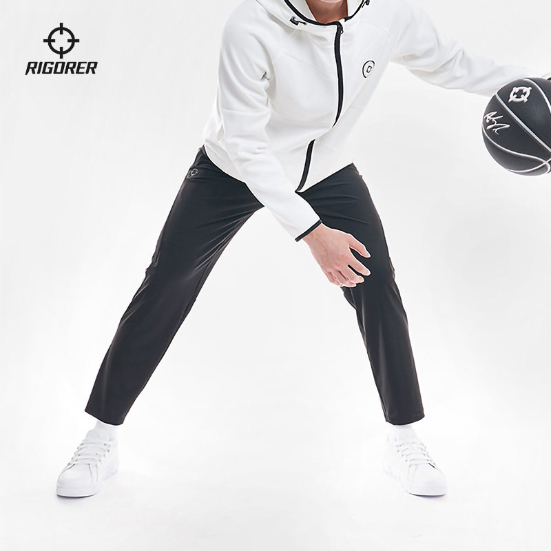 RIGORER/准者男款夏季款梭织直筒长裤跑步休闲篮球裤黑色速干裤子