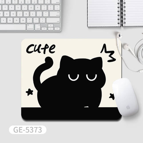 黑色猫咪鼠标垫小号简约ins风办公家用男女纯色主桌橡胶软垫子
