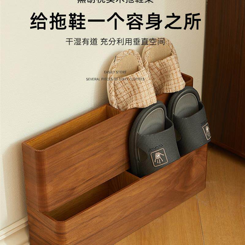 优选日式木质双层拖鞋架客厅卧室门后立式家用收纳鞋架创意简约北