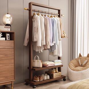 优选衣架卧室落地挂衣架实木可移动衣帽架多功能房间衣架置物架晾
