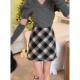 复古格子毛呢半身裙女秋季 高腰显瘦A字包臀短裙 大码 韩版 2024新款