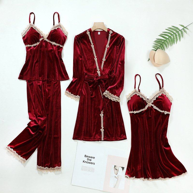 秋冬季金丝绒睡衣套装女吊带睡裙性感睡袍四件套长袖天鹅绒可外穿,女士内衣/男士内衣/家居服,睡衣/家居服套装,淘宝优惠券,粉丝福利购,淘宝优惠卷