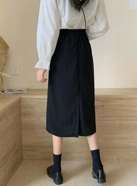 2022夏季新款大码胖mm黑色开叉半身裙高腰中长款A字裙显瘦包臀裙