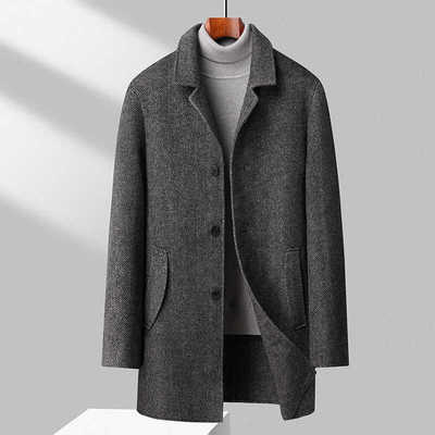 男士鹅绒双面呢羊毛大衣加绒加厚