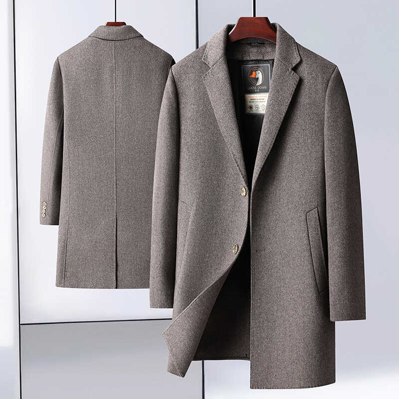 双面呢鹅绒大衣男2024秋冬中长款毛呢大衣内胆可拆卸时尚修身棉衣