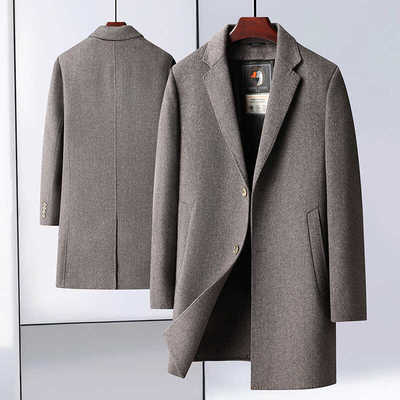 双面呢鹅绒大衣男2024秋冬中长款毛呢大衣内胆可拆卸时尚修身棉衣