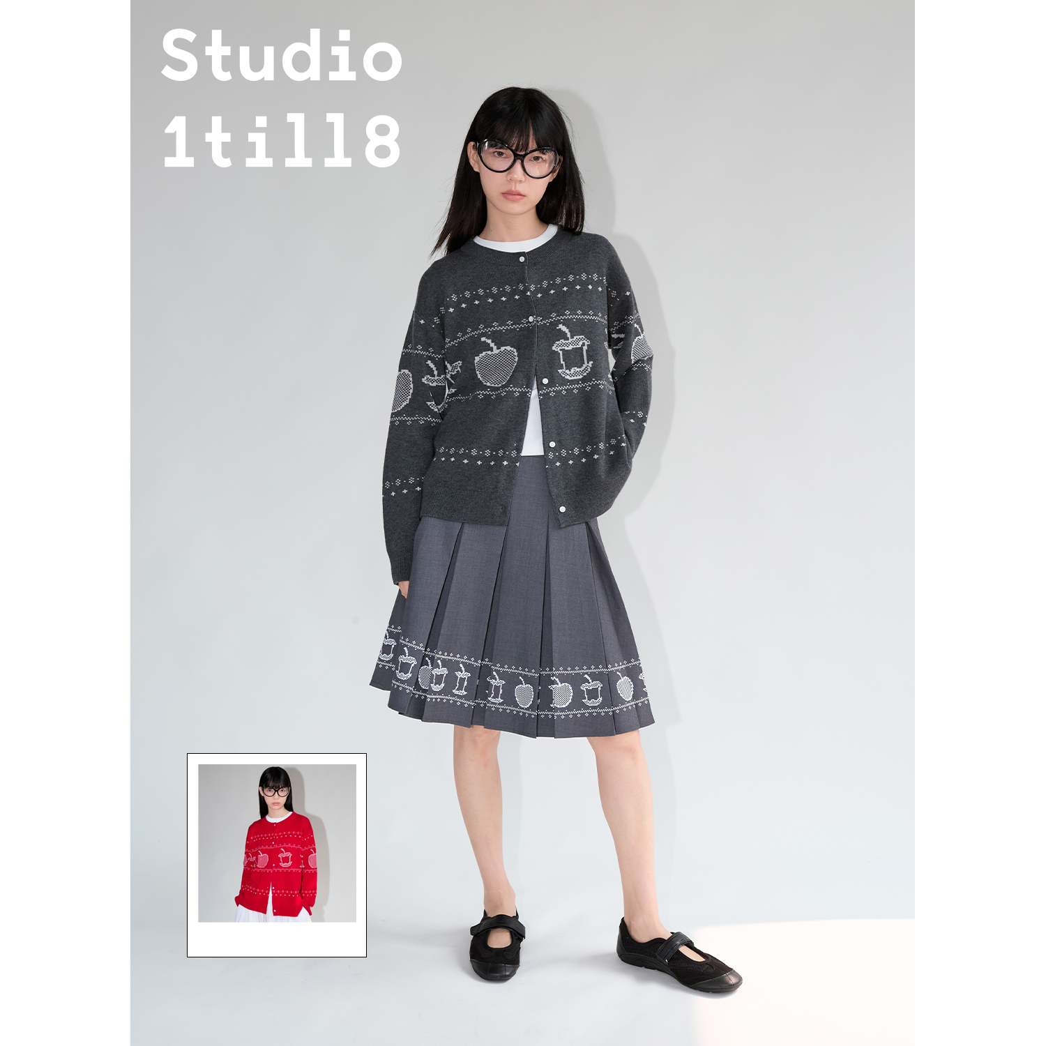 Studio1till8苹果变化针织开衫