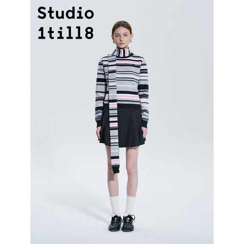 Studio1till8纯羊毛撞色条纹毛衣