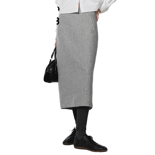 Studio1till8｜浅杂灰霜降感挺括一步裙通勤风H型长裙秋冬半身裙