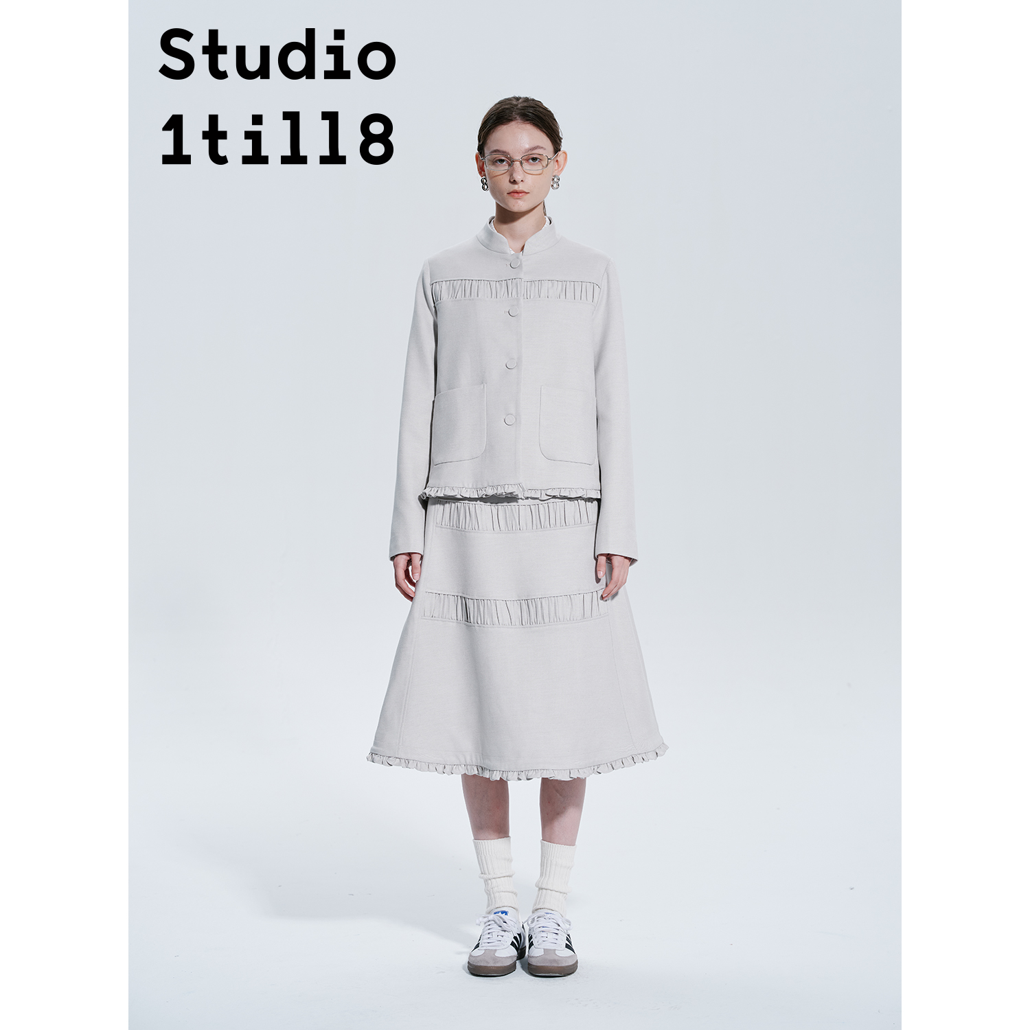 Studio1till8木耳边褶皱拼接套装