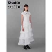 Studio1till8｜双色梦幻斜拼A字长裙超出片度假风网纱半身裙