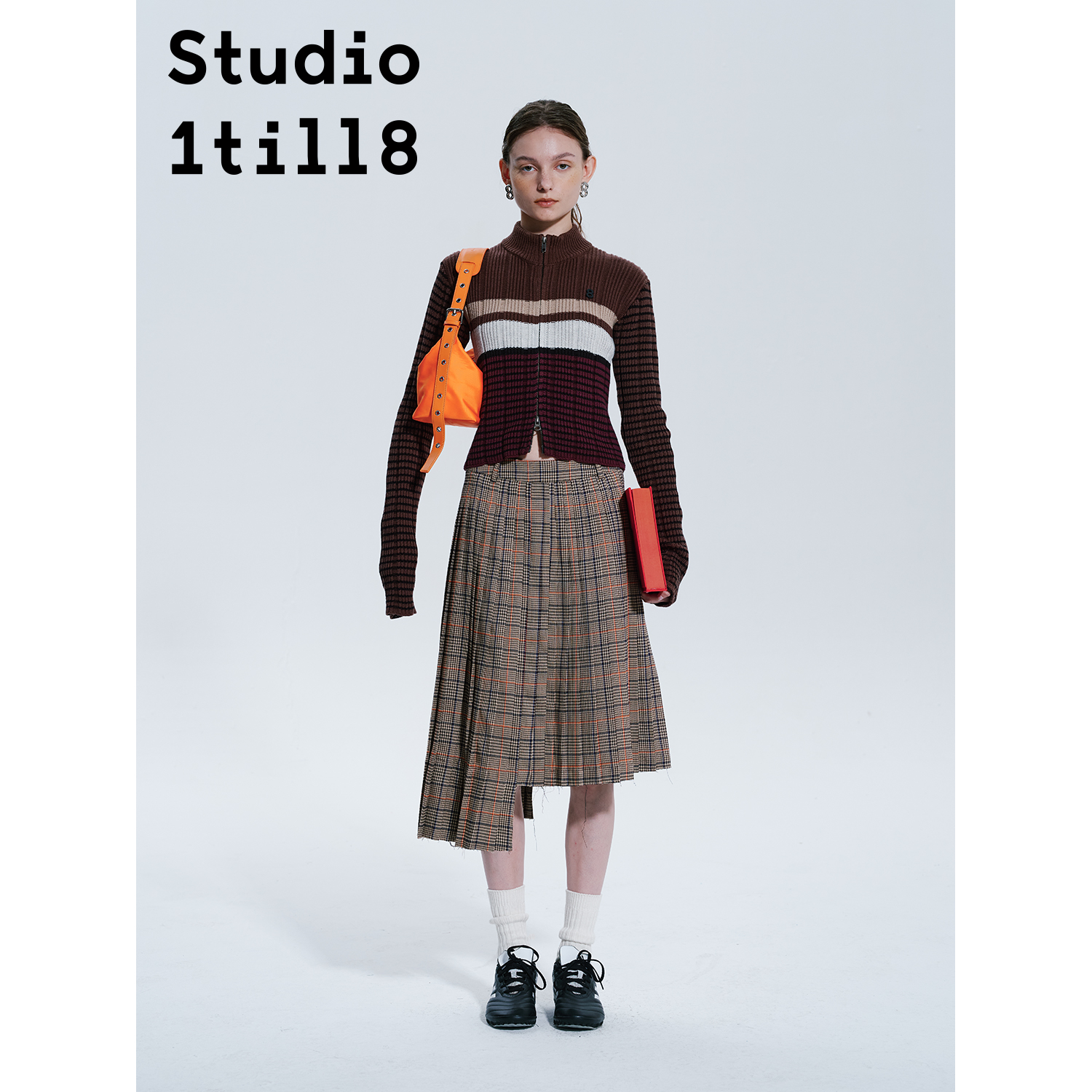 Studio1till8不对称格纹百褶裙