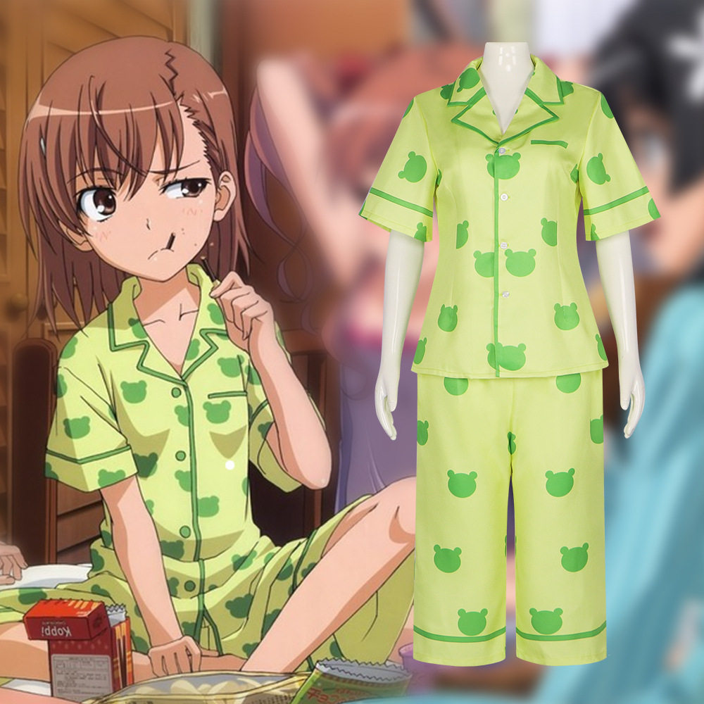 御坂美琴cos服同款呱太睡衣夏季透气舒适短袖宽松衬衣+七分裤套装