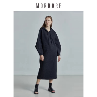 MORDORF休闲卫衣连衣裙宽松中长款直筒连帽长裙