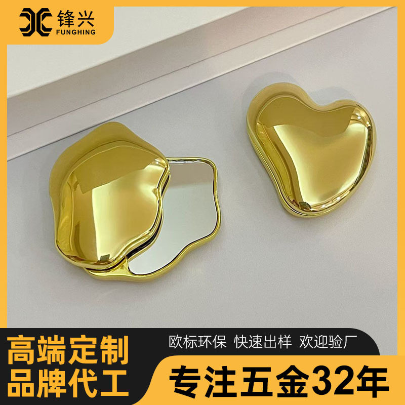 现货化妆镜手持双面小镜子金属折叠随身补妆镜迷你便携锌合金镜子