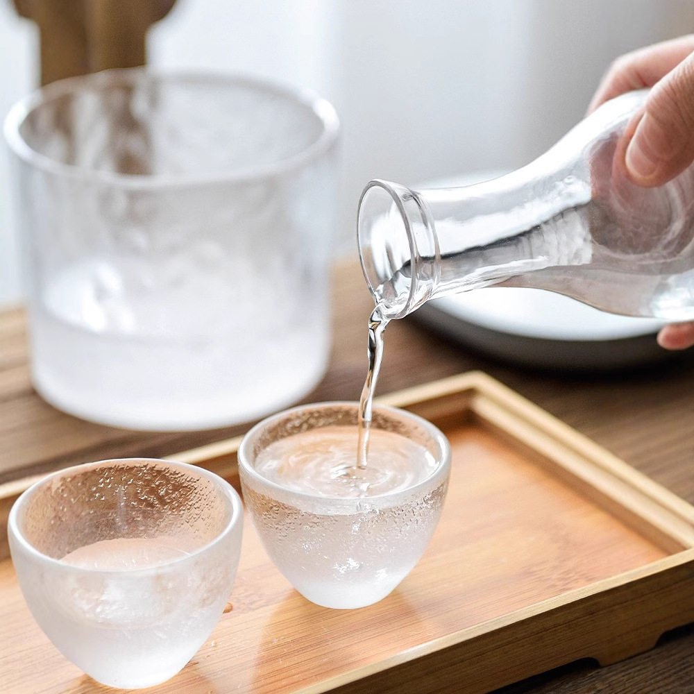 锤纹玻璃清酒壶套装杯温