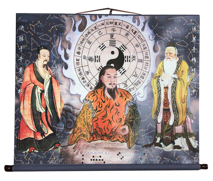 三圣图挂画周易经国学古代圣人画像伏羲周文王孔子中堂书房装饰画