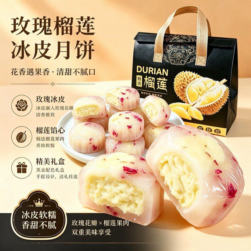顺丰冷链玫瑰榴莲冰皮甜点40%真榴莲下午茶雪媚娘大福甜品糕点