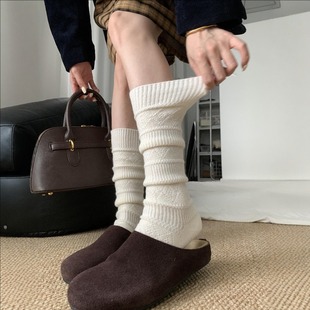 羊毛堆堆袜子女长筒小腿袜秋冬季显瘦保暖加厚高筒羊绒袜配勃肯鞋