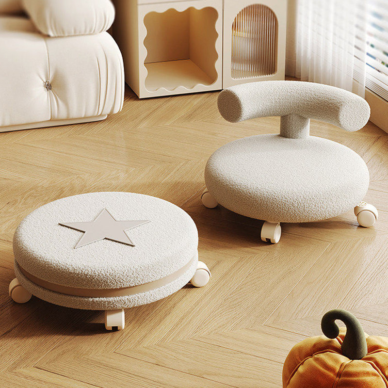 小凳子家用滑轮矮凳带轮子客厅儿童椅子靠背圆凳可移动板凳换鞋凳