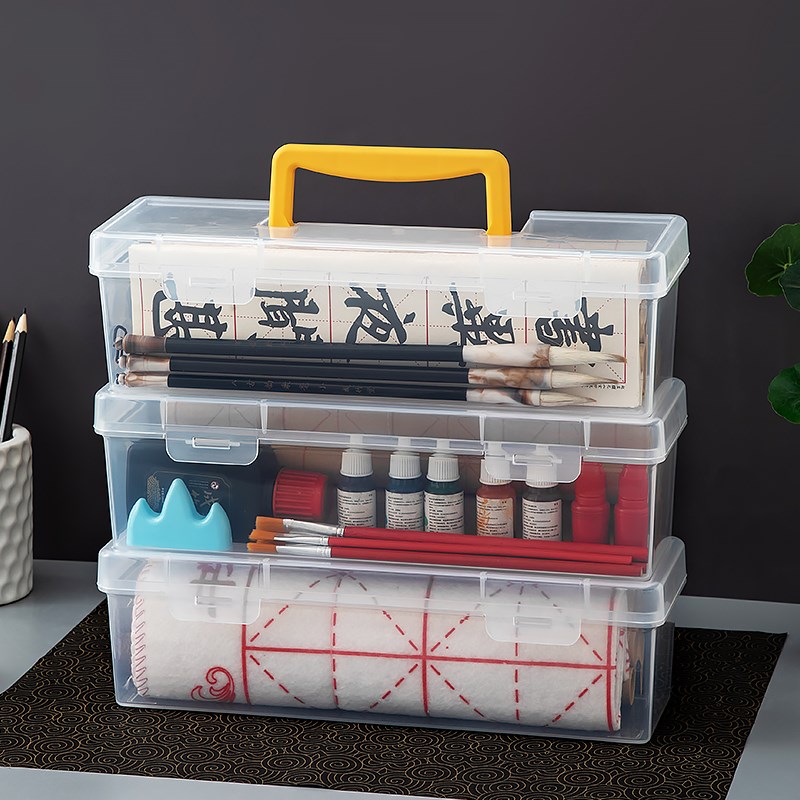 书法毛笔字工具收纳盒装学生美术水粉笔颜料宣纸毛毡笔墨小手提箱