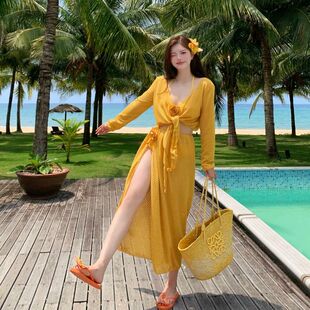 莉姿家夏比基尼泳衣女分体四件套性感长裙高级感绝美沙滩海边度假