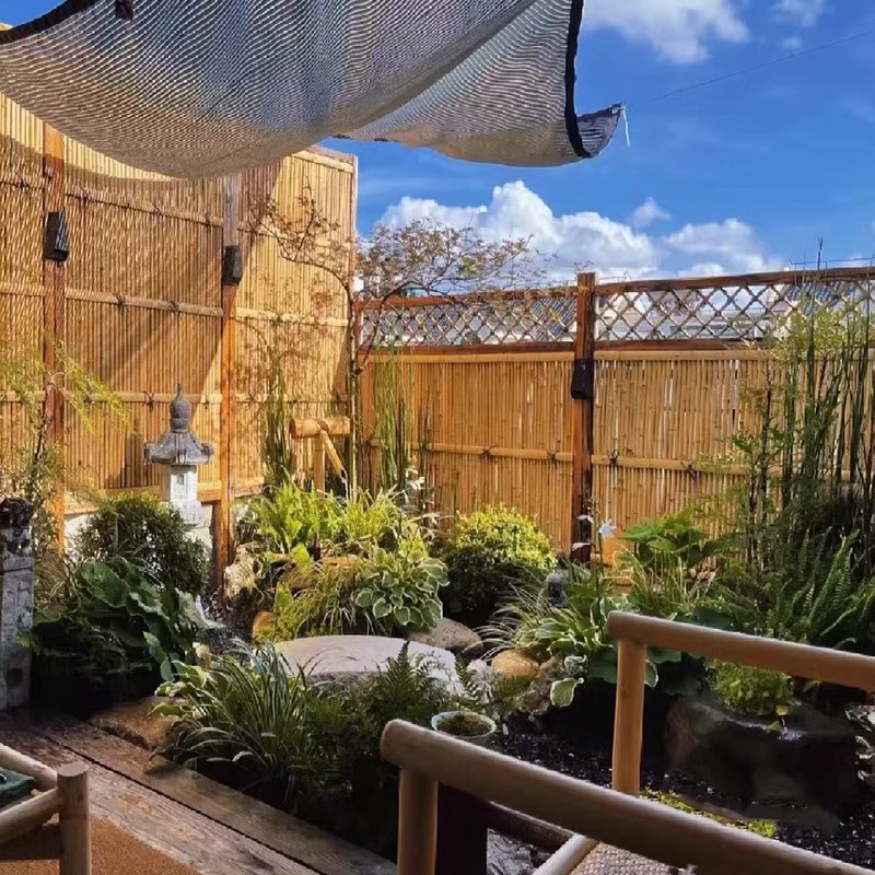 竹篱笆栅栏日式庭院防腐木屏风隔断户外民宿装饰设计竹门别墅围栏