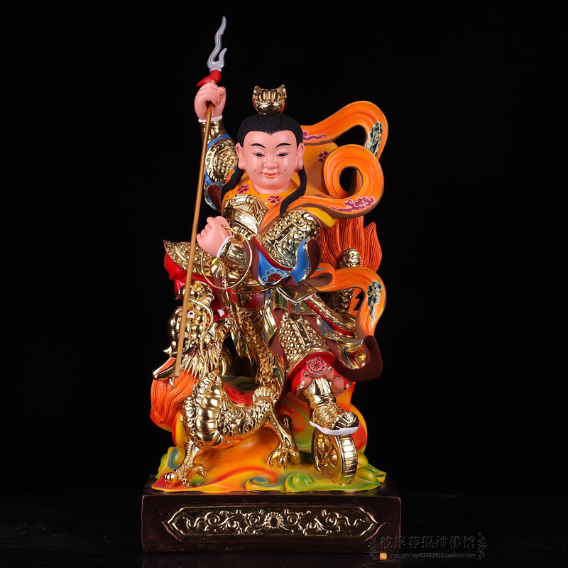 骑龙太子哪吒神像三太子中坛元帅脚踏风火轮伏龙佛像神像供奉摆件