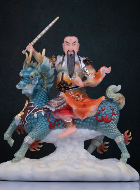 汉白玉九天应元雷声普化天尊神像佛像高档工艺品雷祖雷神家用摆件