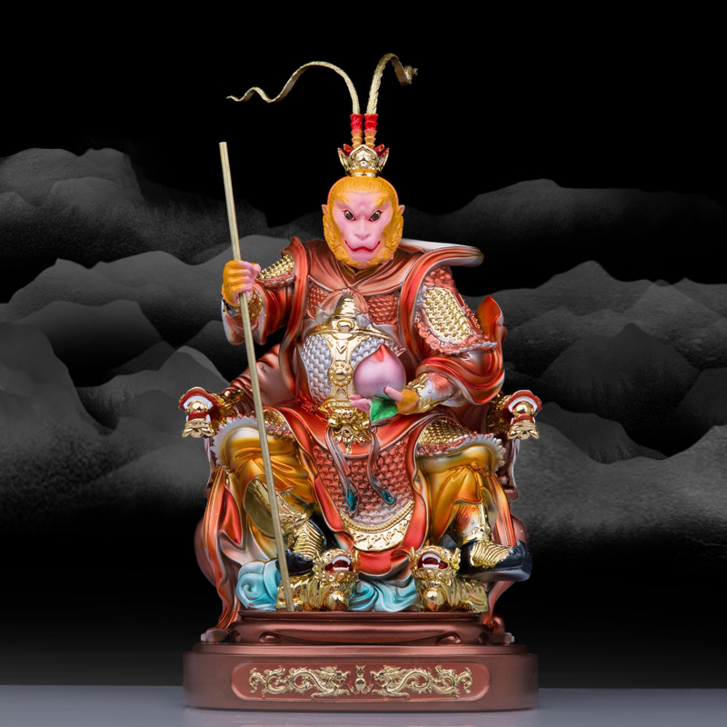 树脂齐天大圣孙悟空神像座椅斗战胜佛猴子金缕彩工艺品桌面摆件