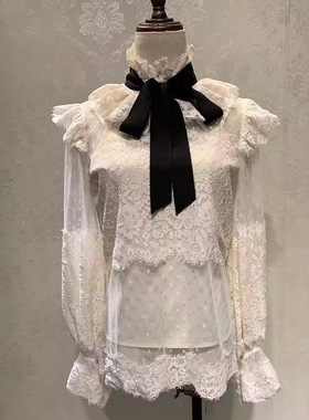 秋季名媛气质白色蕾丝套装衬衫短裙小礼服收腰连衣裙71036+5949