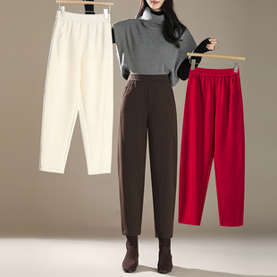 休闲裤女2026新款加厚高端哈伦直筒镰刀裤秋冬加绒小个子九分