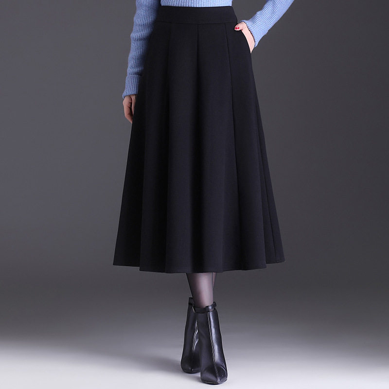 西装裙半身裙女秋冬季2026新款高腰中长款垂坠感毛呢a字百褶裙子