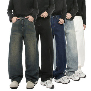 MTLCLOTHES男装|四季新品 韩版简约阔腿立体弯刀水洗牛仔裤休闲