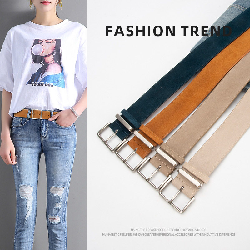 新款磨砂反绒女士皮带百搭配牛仔裤裙子时尚高级感真皮腰带女跨境