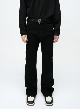 MTLCLOTHES男装|四季欧美vibe风简约黑色修身弹力微喇牛仔裤