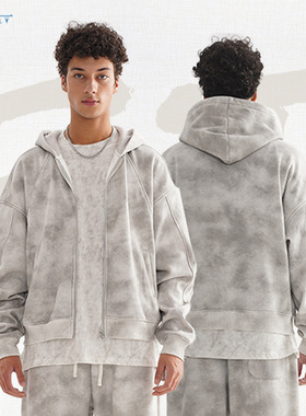 ETAI男装|重磅做旧风开衫拉链卫衣2026秋冬款高品质抓绒卫衣