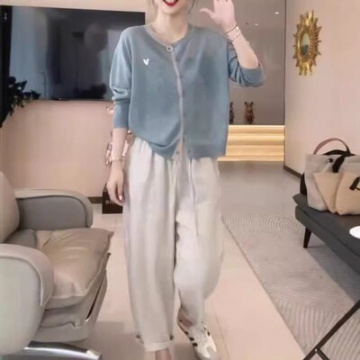 24902大爱美依缘2026新款时尚休闲宽松开衫高腰阔腿裤洋气显瘦女