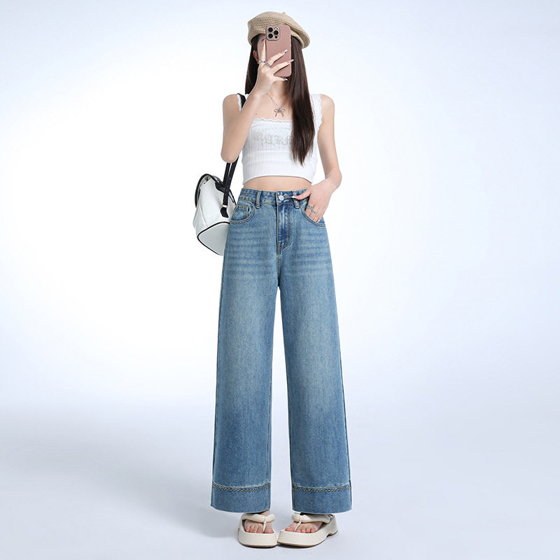 稚橘#天丝薄款小个子显高阔腿牛仔裤女宽松显瘦垂感百搭九分裤潮