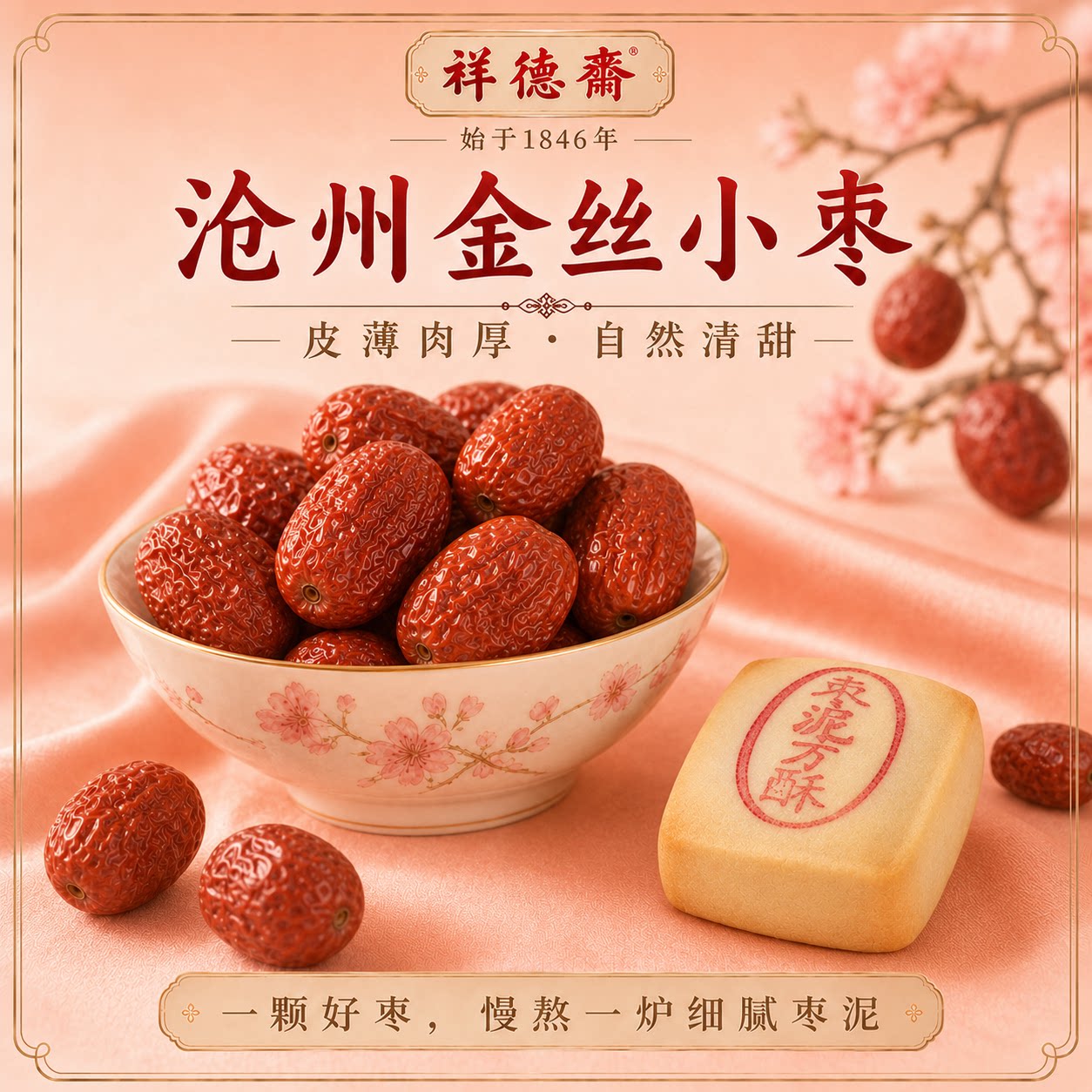 祥德斋枣泥方酥正宗500g天津传统老字号制作馅老式糕点