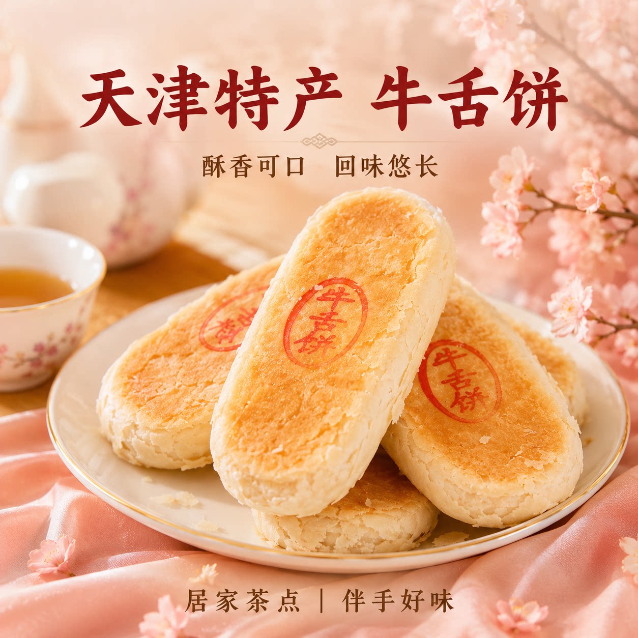 祥德斋天津老字号牛舌饼肉松馅料传统糕点休闲解馋零食小吃500g