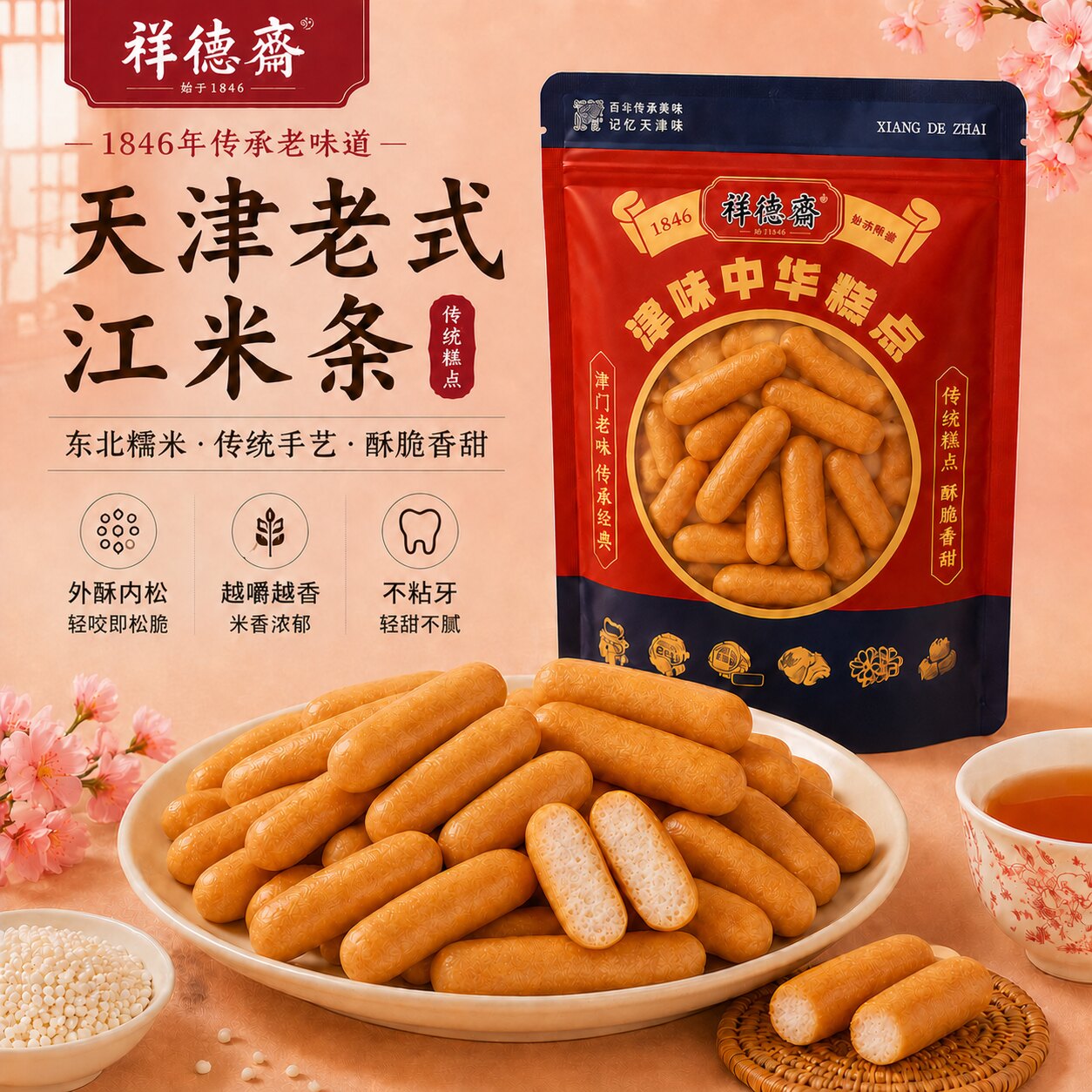 祥德斋怀旧江米条正宗天津老式糕点老字号老味道无防腐江米条170g