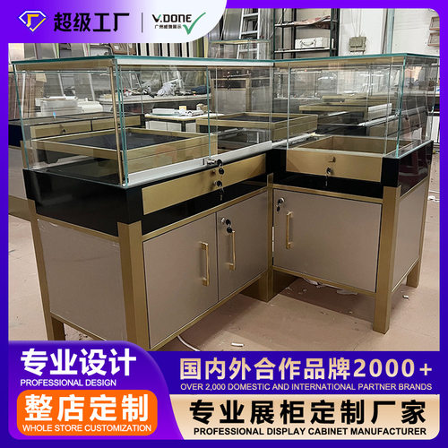 威墩定制带锁珠宝 柜玻璃展柜货架不锈钢展示架led立式落地展示柜
