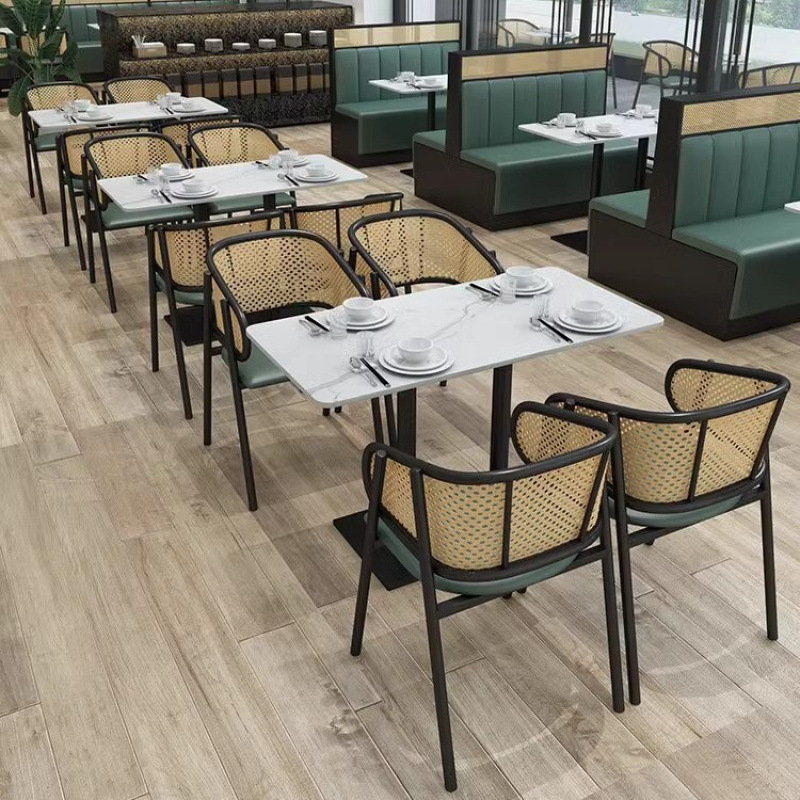 卡座沙发商用实木编藤茶楼主题餐厅日料饭咖啡火锅店桌椅组合