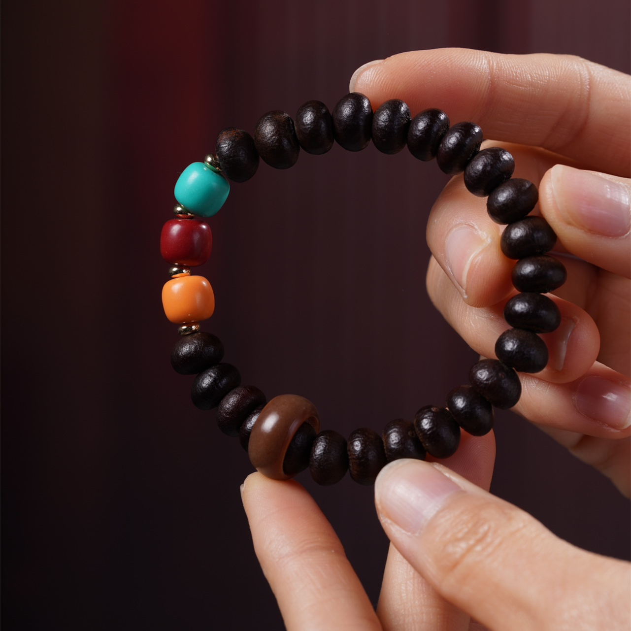 紫金钵盂菩提单圈佛珠手链好运手串高档棉麻服配饰复古女汉服手串